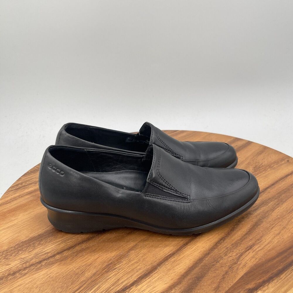 Ecco Felicia Loafers Womens Size 7 Black Leather Wedge Casual Comfort Slip On